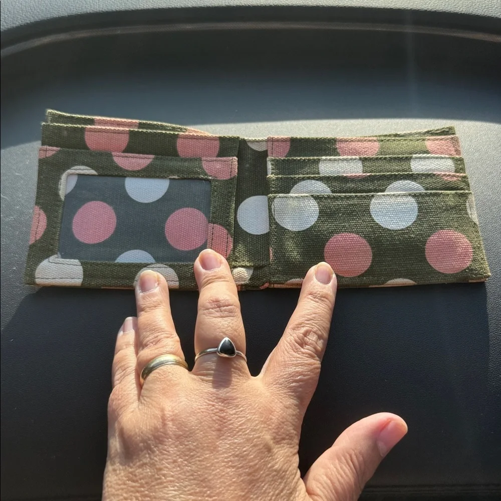 Kavu Olive and Peach Polka Dot Wallet